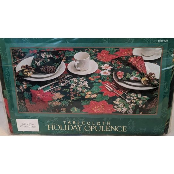 NOS Dayton Hudson Christmas Tablecloth Poinsettia Vtg 90s Holiday Retro 60 x 84 - Picture 4 of 16